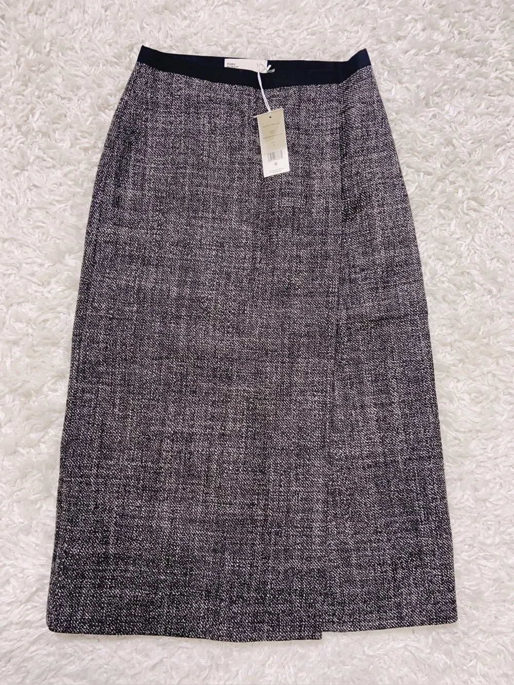 NWT $698 Tory Burch Wrapped Tweed Wool Midi Skirt Size 2,4